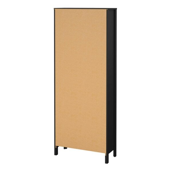 Wyld Haus Wildberry Matt Black Wooden China Cabinet 2 Glass Doors with 3 Drawers Leather Handles