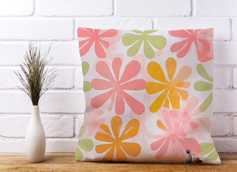 Warren Reed Yellow And Pink Flowers Cushions