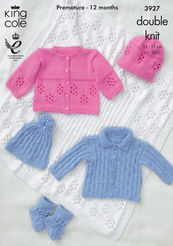 King Cole Cottonsoft Knitting Pattern 3927, Shoes, Headwear, Jackets, Shawls for Baby, Premature - 12 Months - Advanced