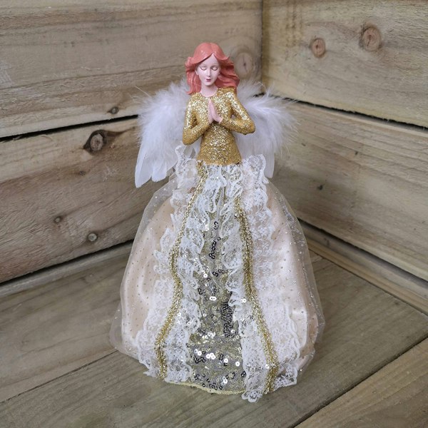 Samuel Alexander 25cm Premier Christmas Tree Topper Angel Decoration with Feather Wings in Gold