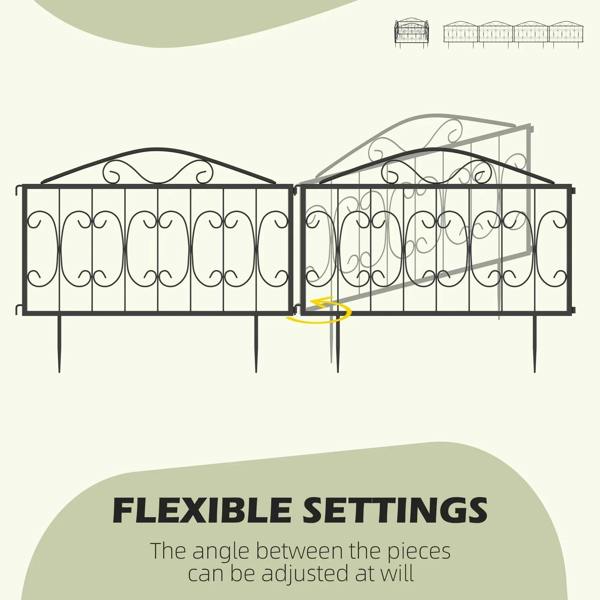 Black metal fence panel set showing two joined sections with stakes