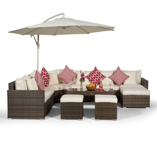 Giardino Santorini L Shape Modular 6 Seat Rattan Corner Sofa Set With Large Coffee Table, 2 Stools & Ottoman