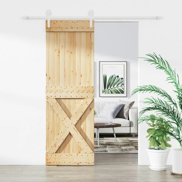 Berkfield Sliding Door with Hardware Set 70x210 cm Solid Wood Pine