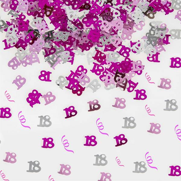 18th Birthday Pink and Silver Metallic Confetti Decoration Pack for Party Tables image 3