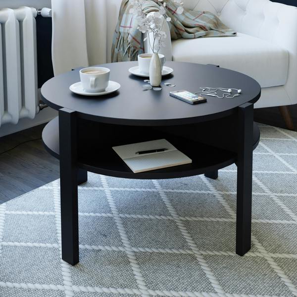 Furniture To Go Tobago Round Coffee Table with Open Shelf in Black