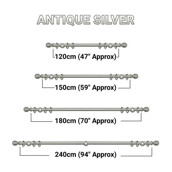 A.Unique Home Ribbed Wooden Curtain Pole with Rings and Fittings, In a Variety of Colours and Sizes (35mm) (240cm, Antique Silver)