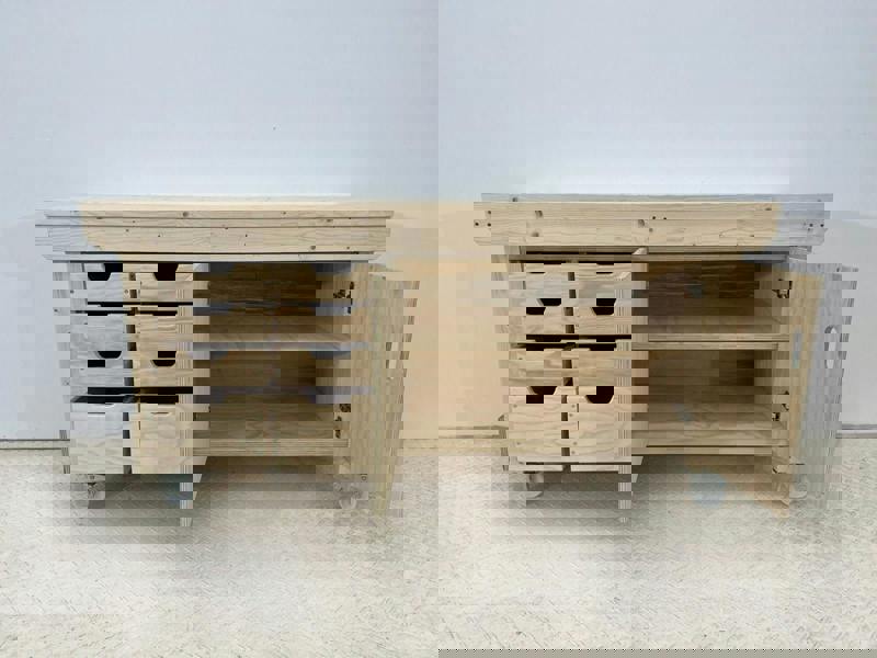 Acorn Heavy-Duty Cupboard Workbench (V.1) – Sturdy Wooden Workbench with Two-Door Cupboard, Multiple Drawers, and Optional Back Panel or Pegboard, Ideal for Garages, Workshops, and Sheds