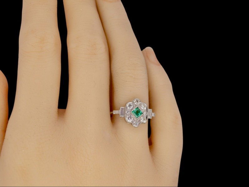 Vintage Tom An Art Deco style Emerald and Diamond ring