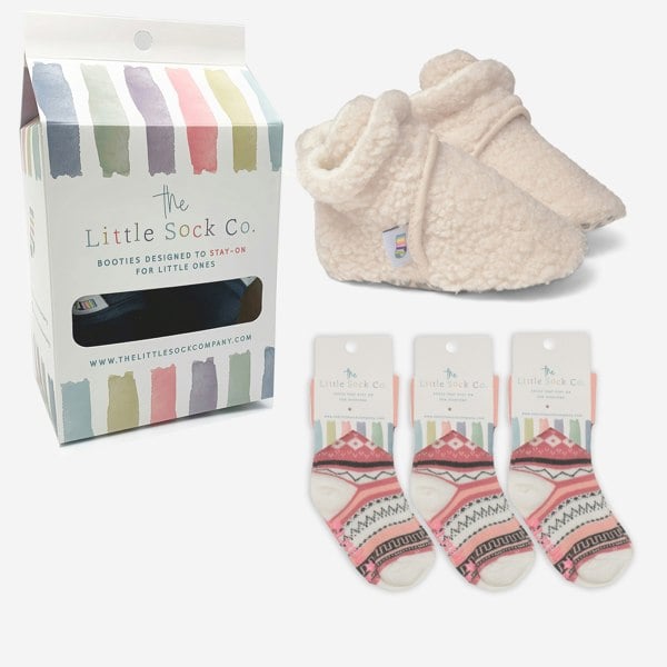 Little Sock Co. Bundle of Stay-on, Non-Slip Booties & Pink Nordic Non-slip Stay-on Socks