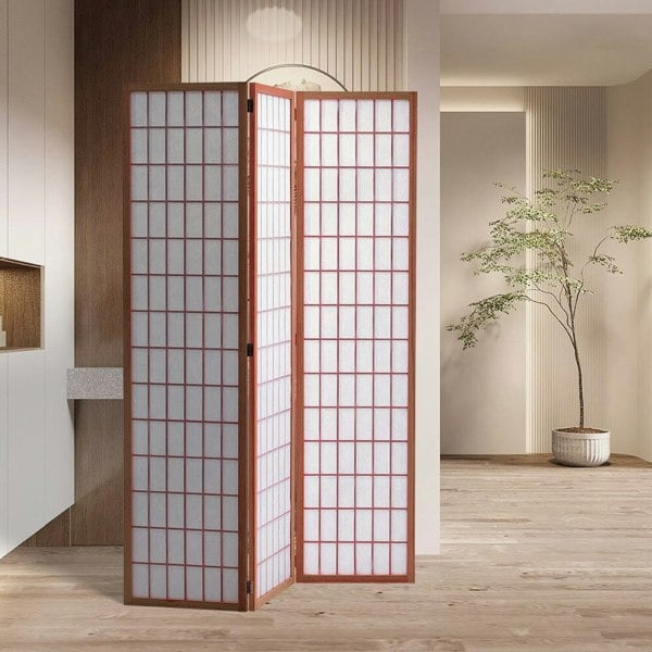 3-Panel Solid Wood Folding Room Divider Screen Coffee Living and Home
