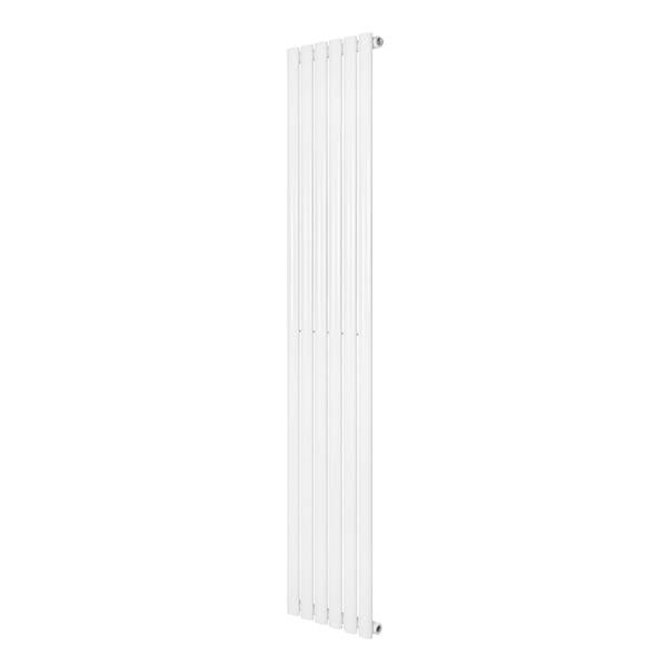 Sleek white oval single column radiator, 1800 x 360mm, featuring a modern design with smooth, vertical lines and a glossy finish