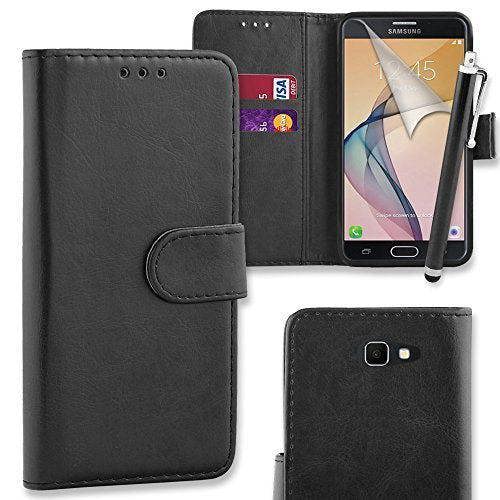 PU Leather Flip Wallet Case Cover Pouch for Samsung Galaxy A3 (2017) with Screen Protector, Polishing Cloth and Stylus - Black + Tall Stylus
