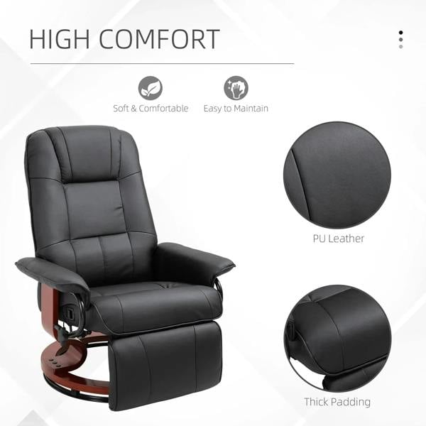 Black reclining swivel chair with thick padded upholstery and armrest controls