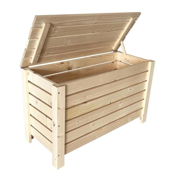 Core Products Wide Slatted Storage Box with Lid, Pre-Sanded Pine