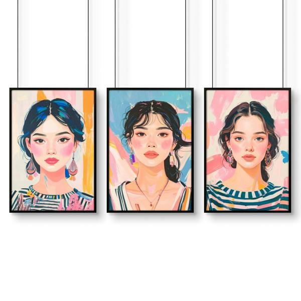 Boho Wall Art | Set of 3 Boho Women Wall art Prints