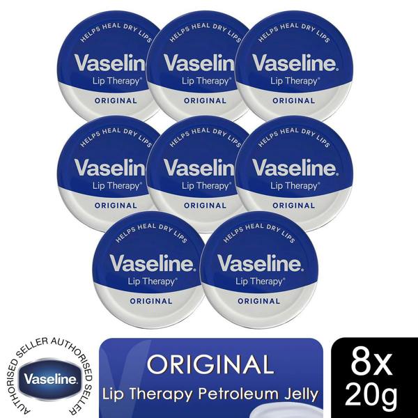 Vaseline Lip Therapy Petroleum Jelly, Original 20gm Hydrating Lip Balm, 8 Pack