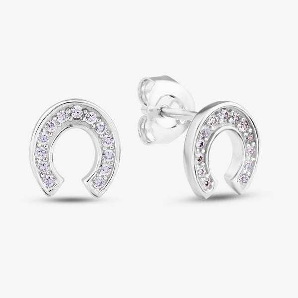 T. H. Baker Sterling Silver Rhodium Plated Pink Cubic Zirconia Horseshoe Stud Earrings 8.59.1069