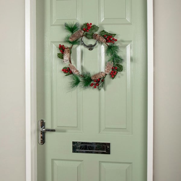 Samuel Alexander 40cm Hanging Christmas Wreath with Red Berries and Pinecones