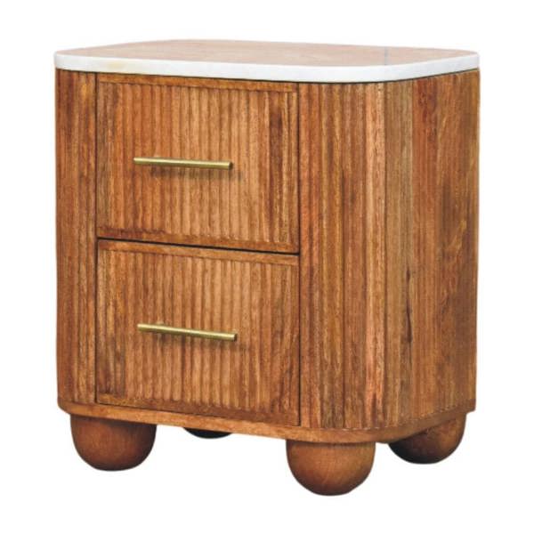 Artisan Furniture Solid Wood Aurora Marble Bedside, 2 Drawers, Beige