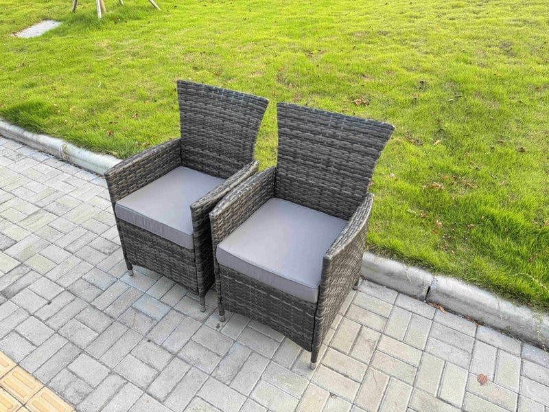 Fimous Rattan Garden Furniture Dining Set 6-seater Patio Rectangular Gas Fire Pit Table Chairs Outdoor Dark Grey Mixed