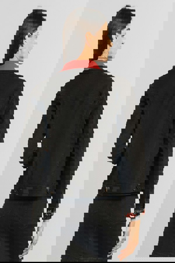 ENORSIA Black Classic Denim Jacket With Sleeve Embroidery