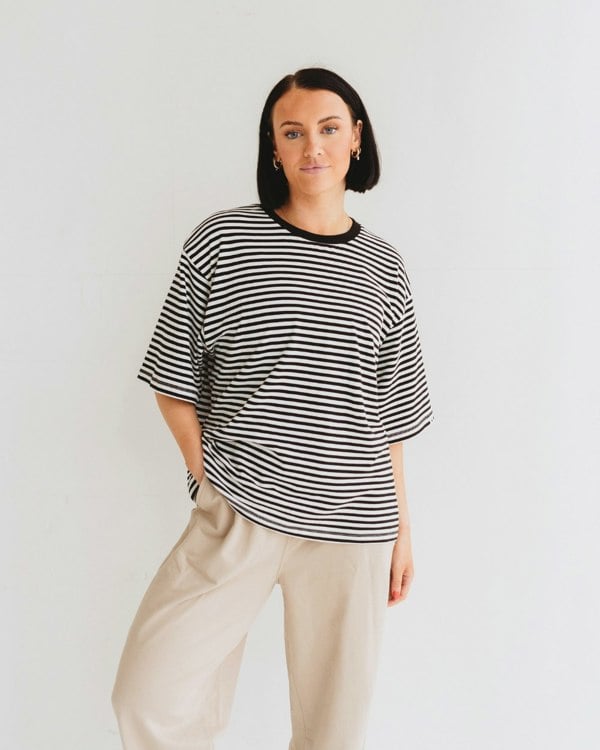 Elsie Multicolour Stripe Print Oversized T-Shirt-image 1