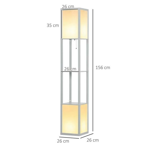 Light grey vertical shelf floor lamp, 156 cm, with two lit rectangular sections