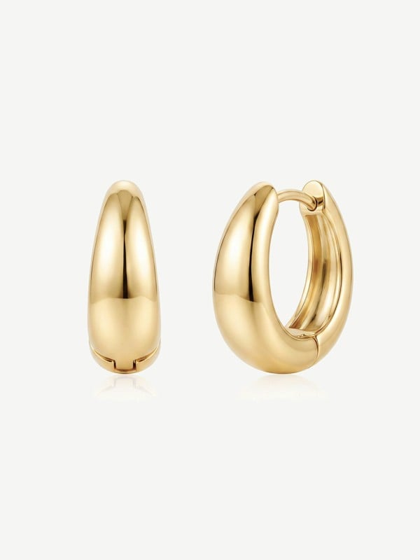Teardrop Huggie Hoop Earrings in 18k Gold or Silver - Gold - Gold