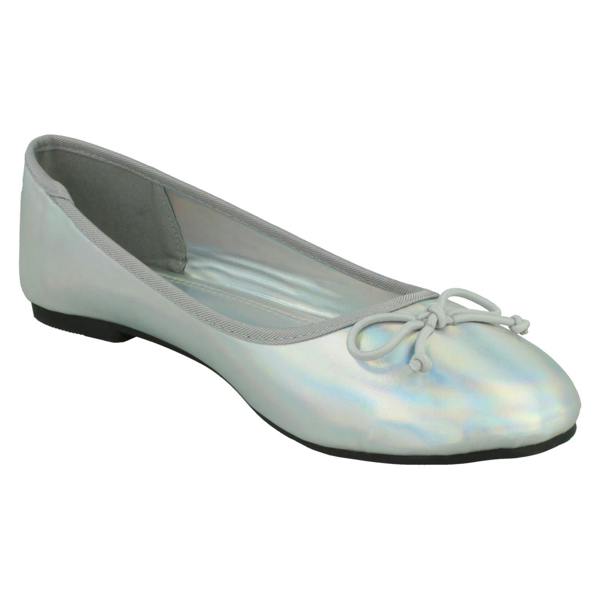 Spot On Ladies Spot On Flat Metallic Ballerina Shoes F80398
