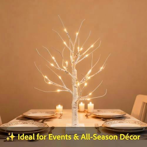 60cm White Twig Christmas Tree with Warm White LEDs, USB or Battery Powered Tabletop Decoration image 7