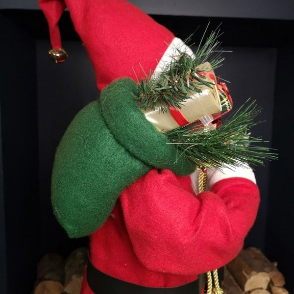 Samuel Alexander 80cm Red Standing Santa Claus Indoor Decoration with Present and Green Sack