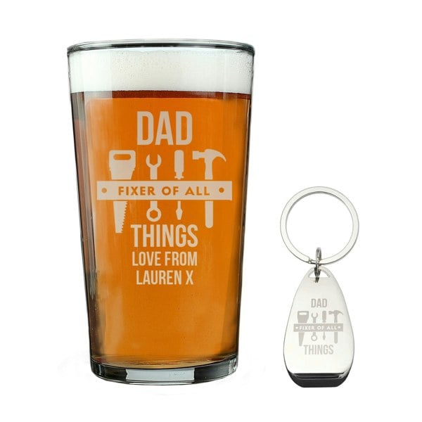 Personalised Memento Company Personalised Fixer of All Things Pint Glass & Bottle Opener