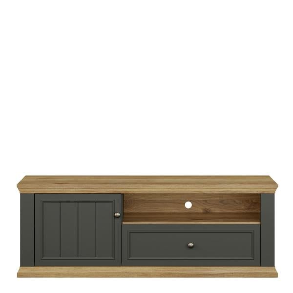 Furniture To Go Pontypool TV Unit with Drawer & Open Shelf in Grey and Mauvella Oak