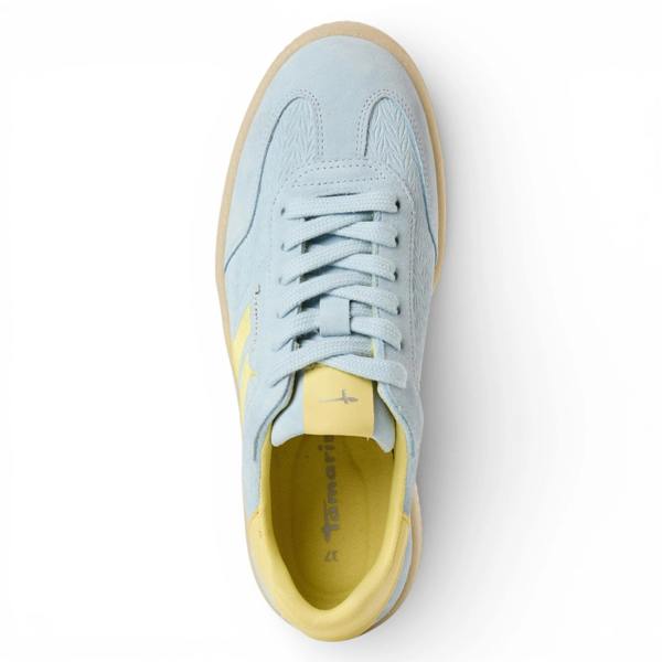 Tamaris Women's Blue Leather Yellow Stripes Sneakers