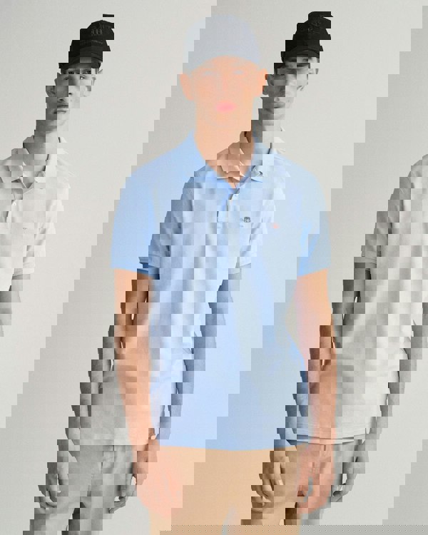 GANT Mens Slim Fit Short Sleeve Shield Logo Pique Polo - 468 Capri Blue