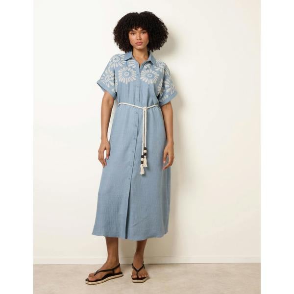 Blue Vanilla Floral Cutwork Embroidery Dress