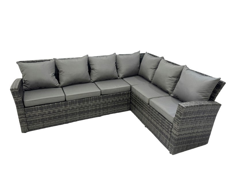 Fimous Rattan Garden Furniture Set 6 Pieces Outdoor Garden Sofa Oblong Coffee Table Set with Chair 2 Big Footstools Dark Grey Mixed