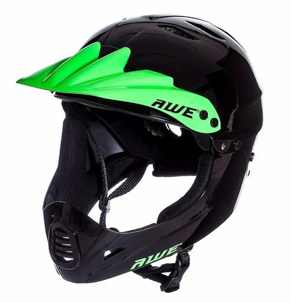 AweBlaze 16+/Adult Full Face BMX Bike Helmet Medium 55-58cm Black/Green Visor