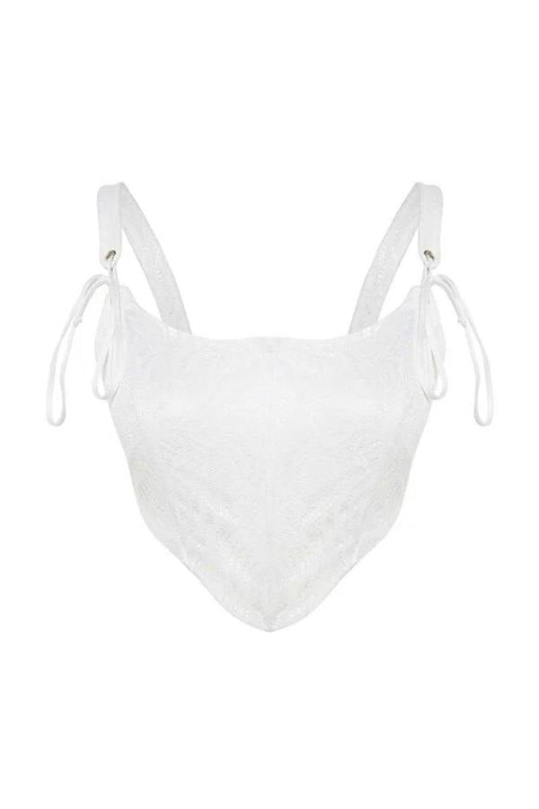 WOVCOR Crop Lined Corset Detail Knitted Lace Bustier