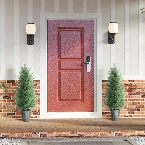 90cm Artificial Cypress Trees Set of 2, UV Resistant Artificial Plants with Decorative Pot, Fake Plants for Indoor Outdoor Decor, Green - Green
