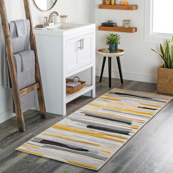 Livabliss City CIT2340 Modern Orange Yellow Grey Graphic Rug - 80 x 220 cm