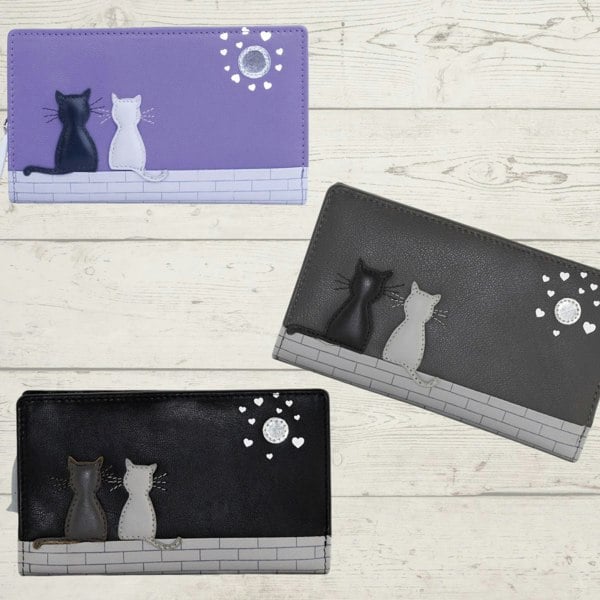 Mala Leather Midnight Cat Appliqué RFID Leather Bifold Purse