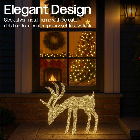 Scotts of Stow Xmas Haus FloorStanding 43CM High Silver LED Christmas Holiday Festive Reindeer