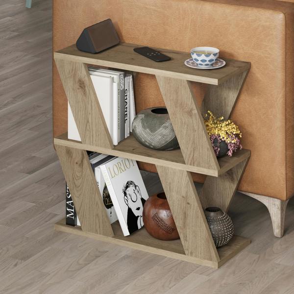 Decortie Lazena Modern 3-Tier Side Table, Slim Particleboard End Table H55.4cm