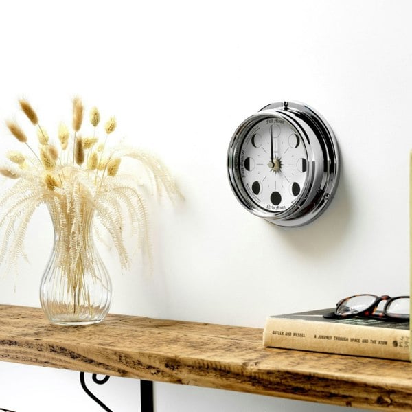 Tabic Handmade Moon Phase Clock In Chrome With White Dial