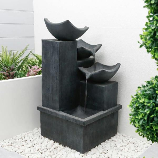 Gardenwize Solar-Powered 3-Tier Cascading Slate Water Feature with Battery Backup
