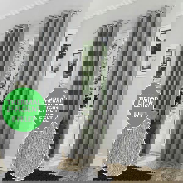 Enhanced Living Silver Thermal Energy Saving Eyelet Curtain With Wave Pattern - Ideal For Living Room & Bedroom