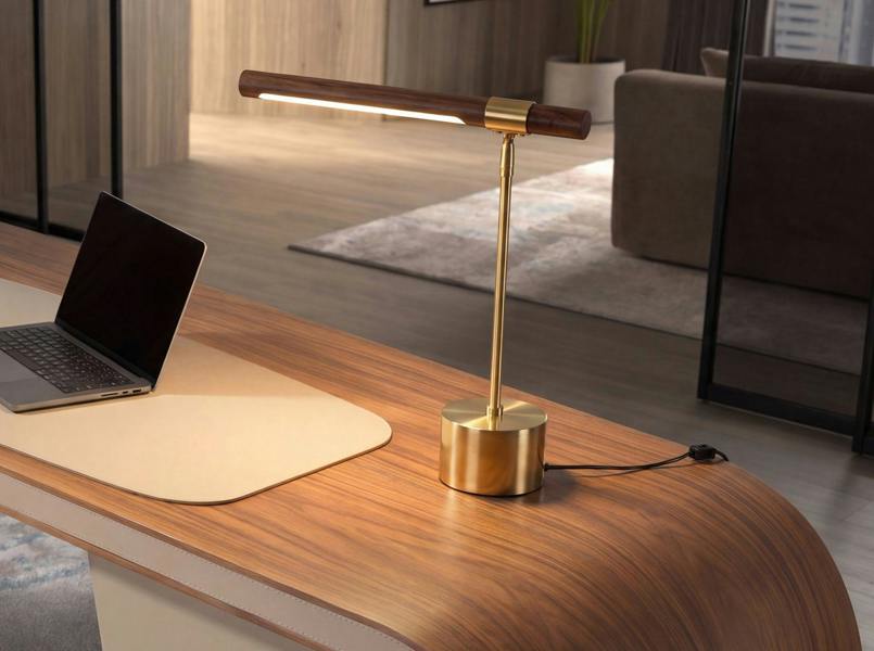 Angel Cerdá Table lamp in walnut-effect steel and polished gold steel 8122