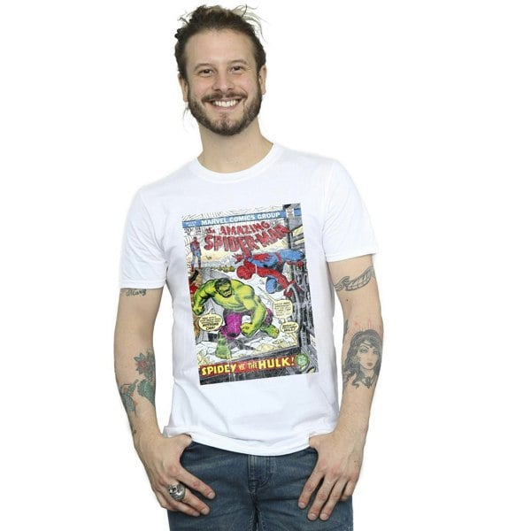 Marvel Mens Spider-Man VS Hulk Cover T-Shirt - White