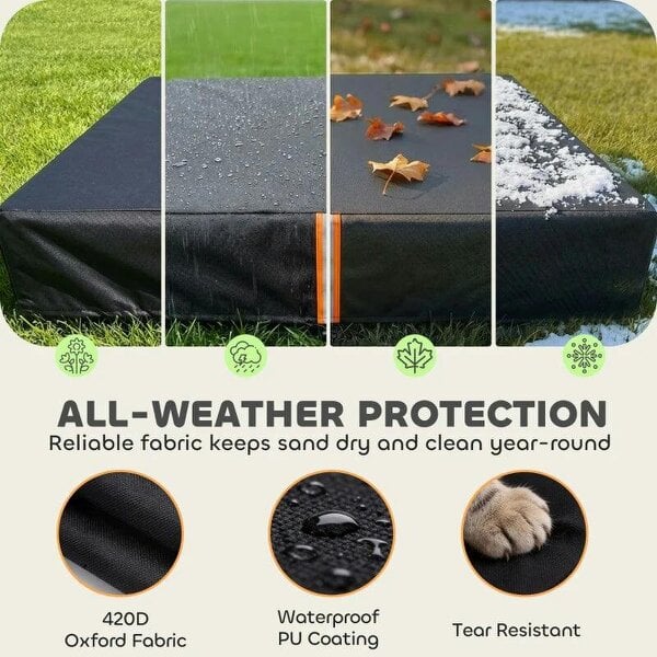 Bobobiy Sandbox Cover, Square Sandpit Cover Waterproof Dustproof UV Protection, Sandbox Canopy with Drawstring and Elastic Band